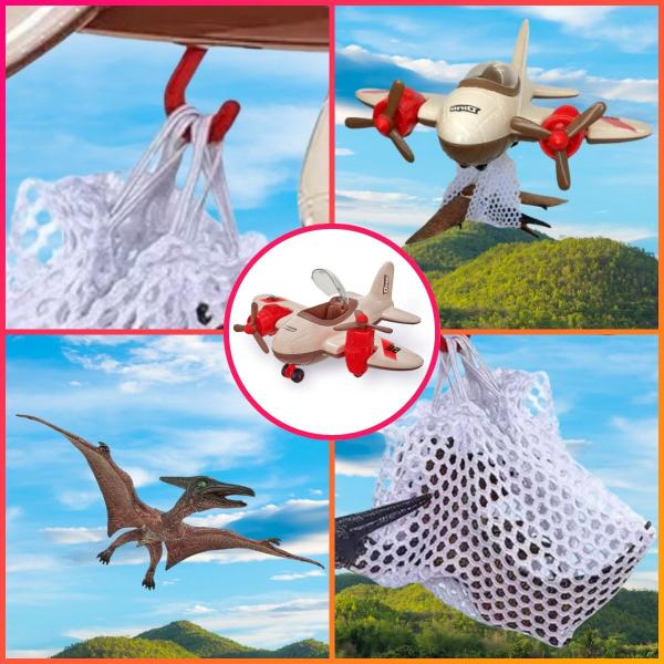 Imagem de Avião de Brinquedo c/ Rede de Caça e Dinossauro Pterodáctilo Hélices Que Giram Colecionável Menino