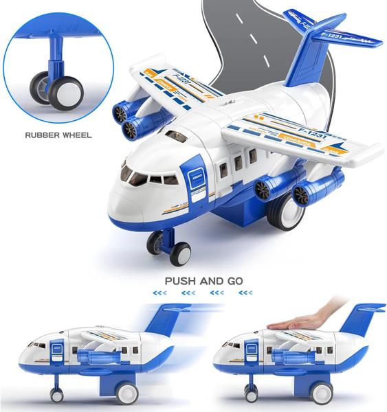 Imagem de Avião de brinquedo TEMI Kids Transport Plane com pista de corrida e 8 carros