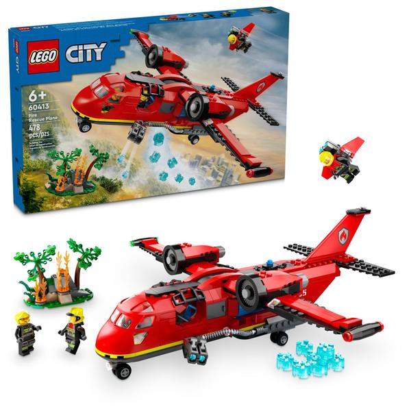 Imagem de Avião de resgate de incêndio LEGO City 60413 de brinquedo com 3 minifiguras de mais de 6 anos