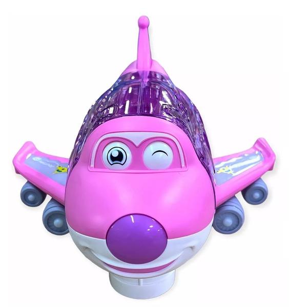 Imagem de Avião Infantil Brinquedo Musical Luz de Led 3d Gira 360 Bate E Volta C/Passageiros