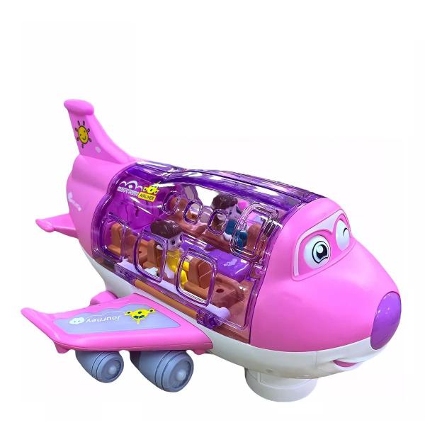 Imagem de Avião Infantil Brinquedo Musical Luz de Led 3d Gira 360 Bate E Volta C/Passageiros