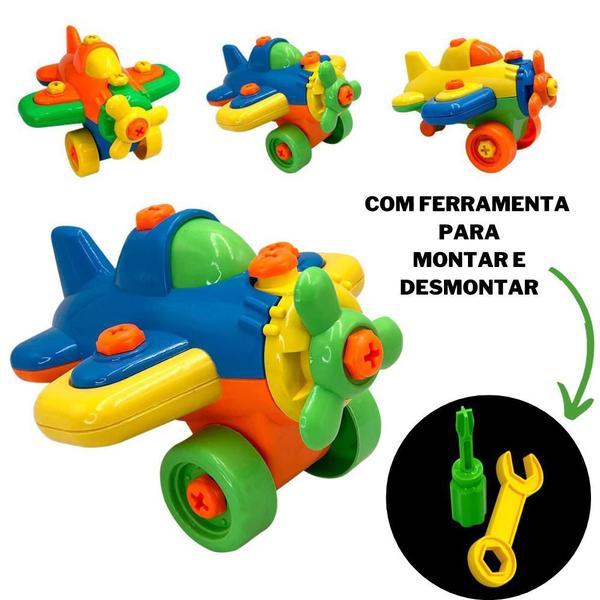 Imagem de Avião Monta e Desmonta com Ferramentas Brinquedo Infantil Menina Menino Desenvolve Coordenação Motora Educacional