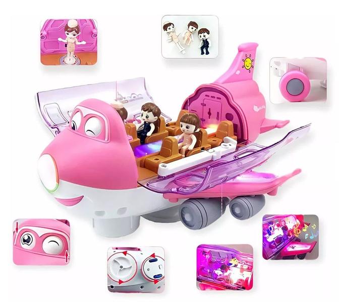 Imagem de Avião Musical Bate E Volta Gira 360 Luzes 3d Brinquedo Infantil