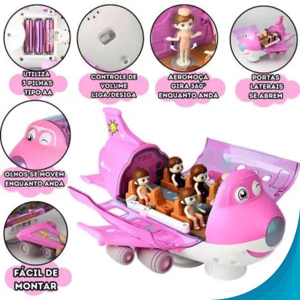 Imagem de Avião Rosa Educativo Infantil Feminino Musical Com Luzes e Acessórios Envio Garantido Resistente Presente Especial