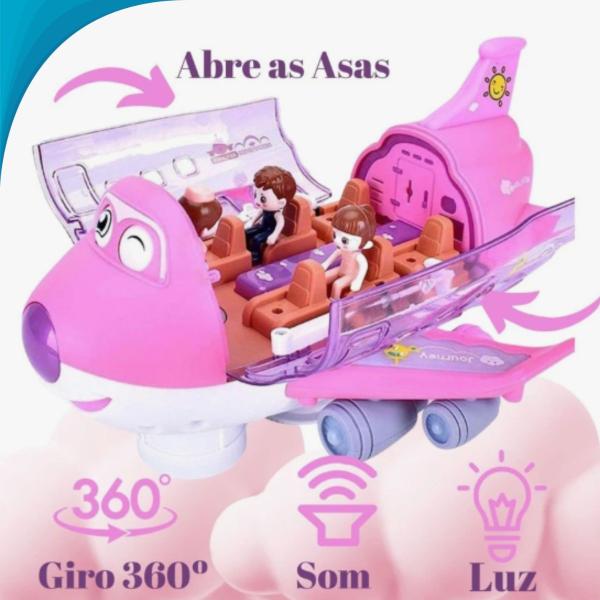 Imagem de Avião Rosa Feminino Educativo Musical Infantil Com Luzes e Passageiros Entrega Imediata Alta Qualidade Presente Para Cri