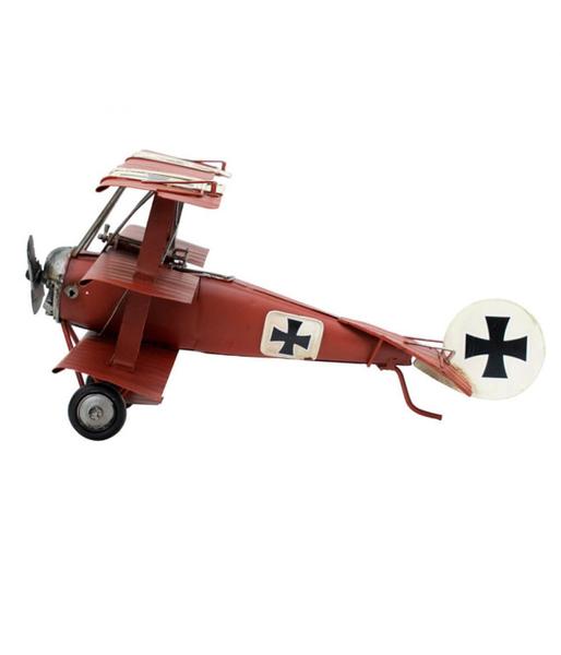 Imagem de Avião Vermelho Asas Tripla Hélice 15.5x30.5x35cm Estilo Retrô - Vintage