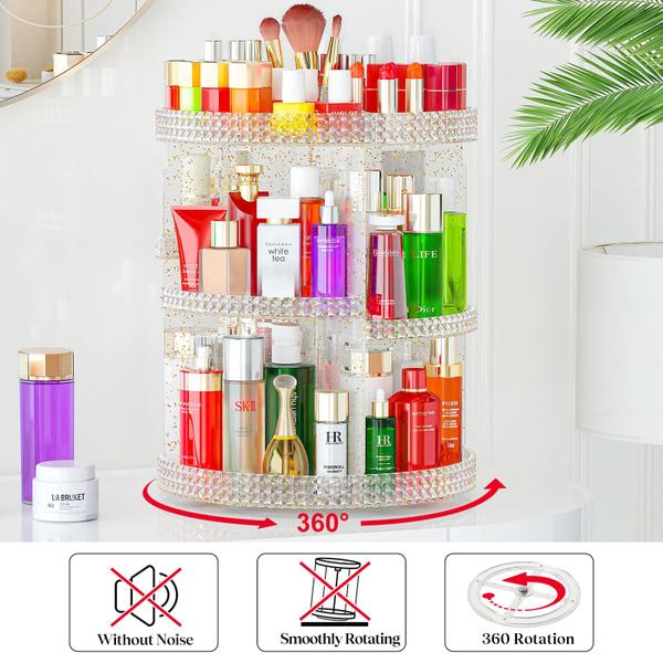 Imagem de Awenia Makeup Organizer 360-Degree Rotating, Armazenamento de Maquiagem Ajustável, 7 Camadas de Grande Capacidade Unidade de Armazenamento de Cosméticos, Adapta-se a Diferentes Tipos de Cosméticos e Acessórios, Plus Size com Bolsa de Maquiagem