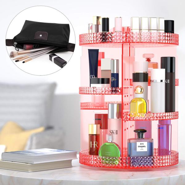 Imagem de Awenia Makeup Organizer 360-Degree Rotating Plus Size, Armazenamento de Maquiagem Ajustável, Unidade de Armazenamento de Cosméticos de Grande Capacidade de 7 Camadas, Adapta-se a Diferentes Tipos de Cosméticos e Acessórios com Bolsa de Maquiagem