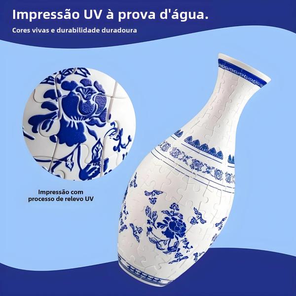 Imagem de Azul Branco 3D Quebra-cabeça Vaso De Plástico Porcelana Design Decoração Para Casa Arranjo De Flores