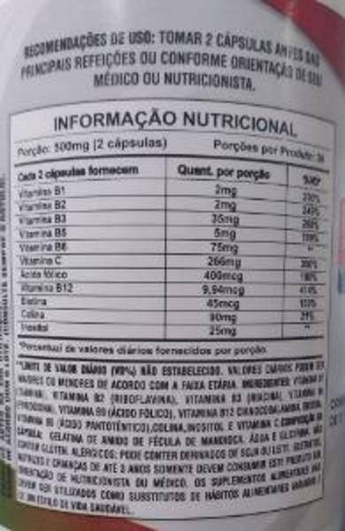 Imagem de B50 Vitaminas do Complexo B + Minerais 60 Cápsulas 500mg Nutrivitalle