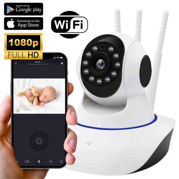 Babá Eletrônica Câmera Ip Wifi Visão Noturna S/fio 3 Antenas - Afc Imagem de Babá Eletrônica Câmera Ip Wifi Visão Noturna S/fio 3 Antenas