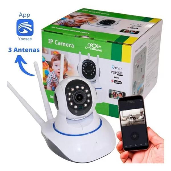Babá Eletrônica Câmera Ip Wifi Visão Noturna S/fio 3 Antenas - Afc Imagem de Babá Eletrônica Câmera Ip Wifi Visão Noturna S/fio 3 Antenas
