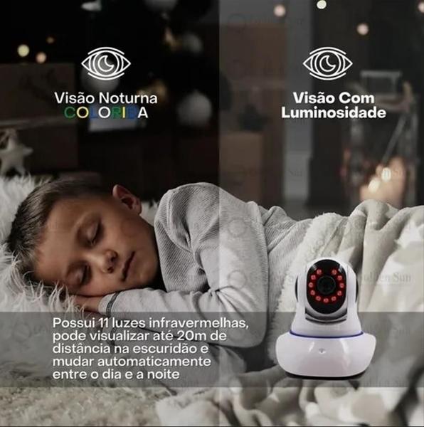 Imagem de Babá Eletrônica Infantil Câmera Wifi Sem Fio Visão Noturna Microfone 360º Giratória 3 Antenas Com App