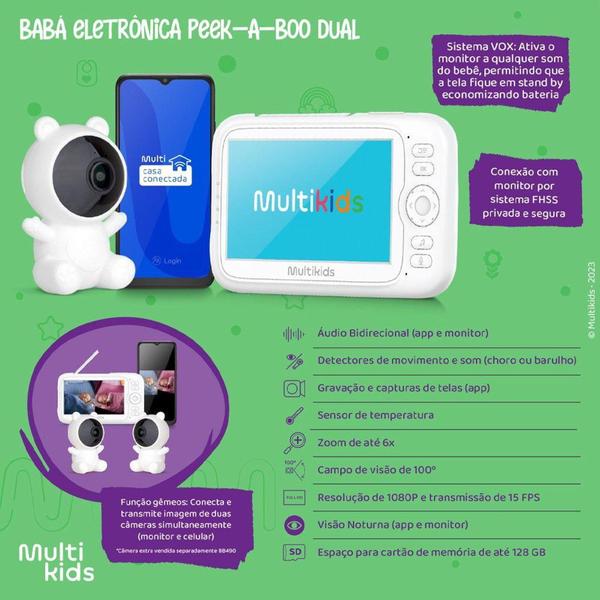 Imagem de Babá Eletrônica Peek-a-Boo Dual Monitor e APP Multikids - BB491