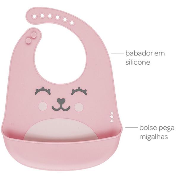 Imagem de Babador Ajustável de Silicone Com Cata Migalhas Rosa Buba