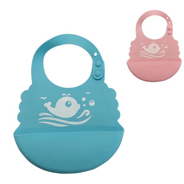 Imagem de Babador azul de silicone com bolso impermeavel bebe