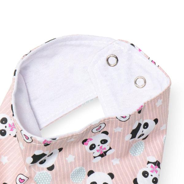 Imagem de Babador Bandana Malha E Tricoline Com Regulagem Panda Rosa