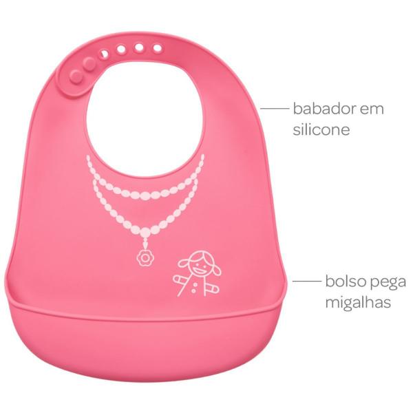 Imagem de Babador Bebê Colar Com Pega Migalhas Silicone Rosa Buba