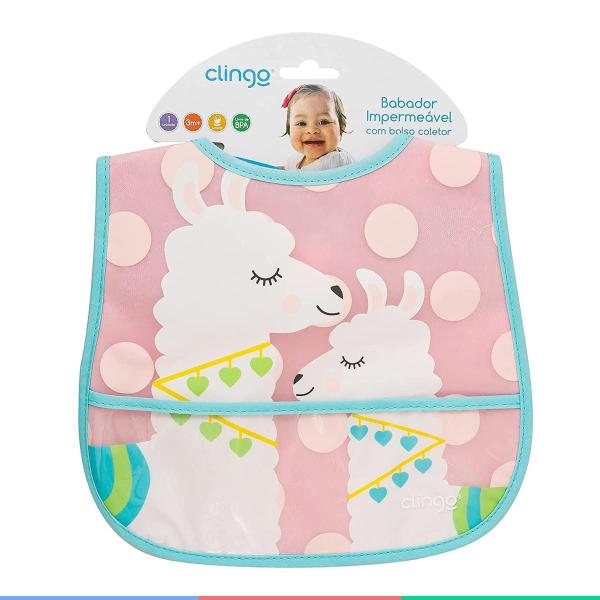 Imagem de Babador Bebê Com Bolso Coletor 6-36 Meses Lhama Rosa Clingo