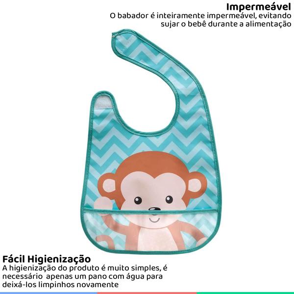 Imagem de Babador Bebê Impermeável com Bolso Coletor de Migalhas +3 Meses Animal Fun Buba