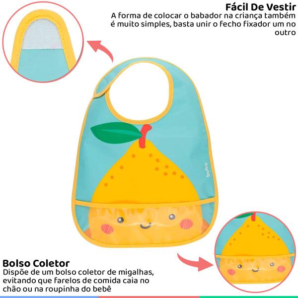 Imagem de Babador Bebê Impermeável com Bolso Coletor de Migalhas +3 Meses Frutti Buba