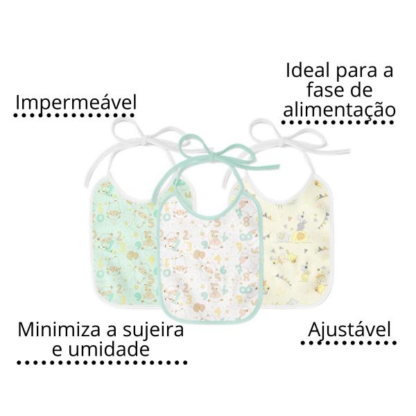 Imagem de Babador bebe impermeavel karinho plastificado kit 3 unidades algodao