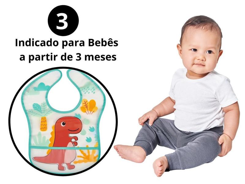 Imagem de Babador Bebê Impermeável Plástico Atoalhado Com Bolso Gatinho Tigrinho Lemure Arco Íris Dino Buba