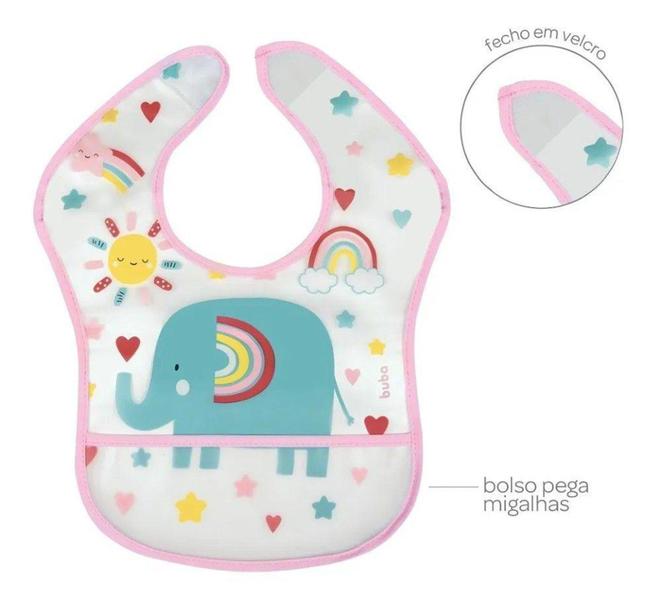 Babador Com Bolso Elefante Arco Iris Buba Imagem de Babador Com Bolso Elefante Arco Iris Buba