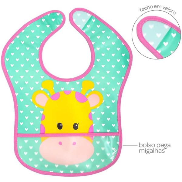 Imagem de Babador com Bolso Pega Migalhas Buba Impermeável Girafinha Introdução Alimentar +3m