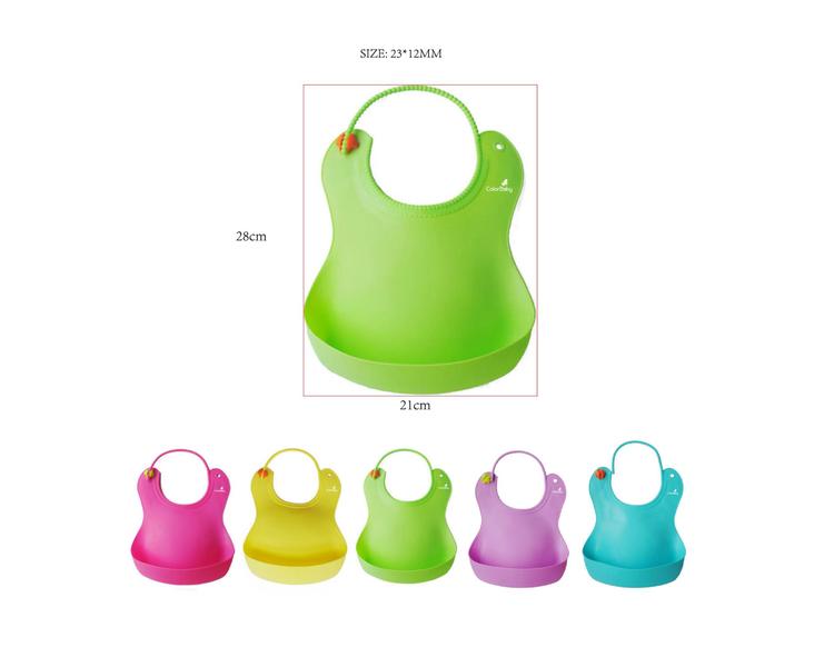 Imagem de Babador De Silicone Bebê Impermeável Pega Migalhas Infantil Verde  Color Baby