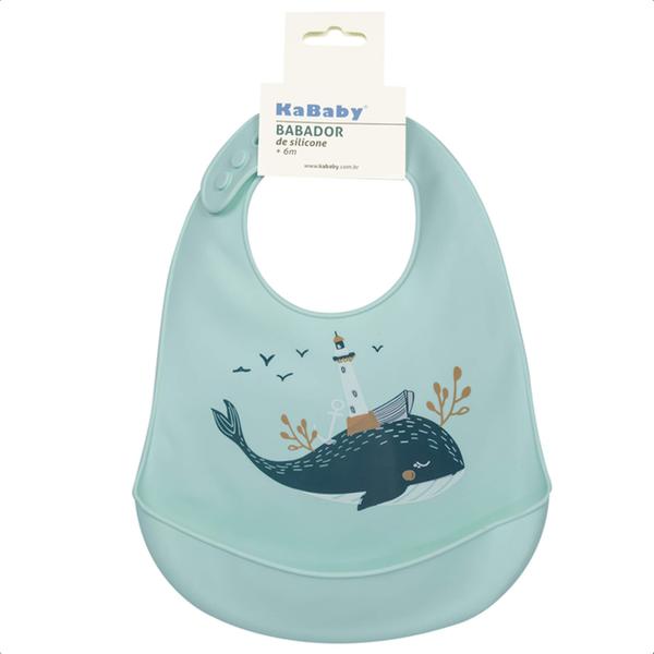 Imagem de Babador de Silicone Bichos Baleia Infantil Com Fecho ajustável Impermeável Bolso Cata-Migalhas Maleável KaBaby - 1049B