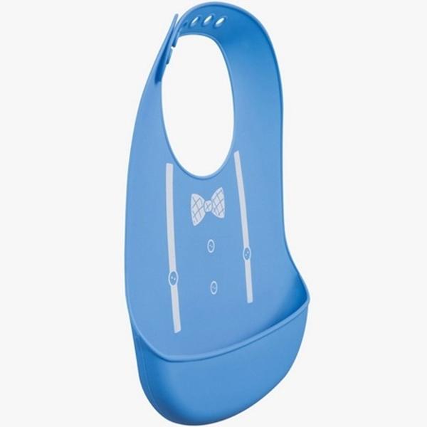 Babador de silicone com pega migalhas azul Buba Imagem de Babador de silicone com pega migalhas azul Buba