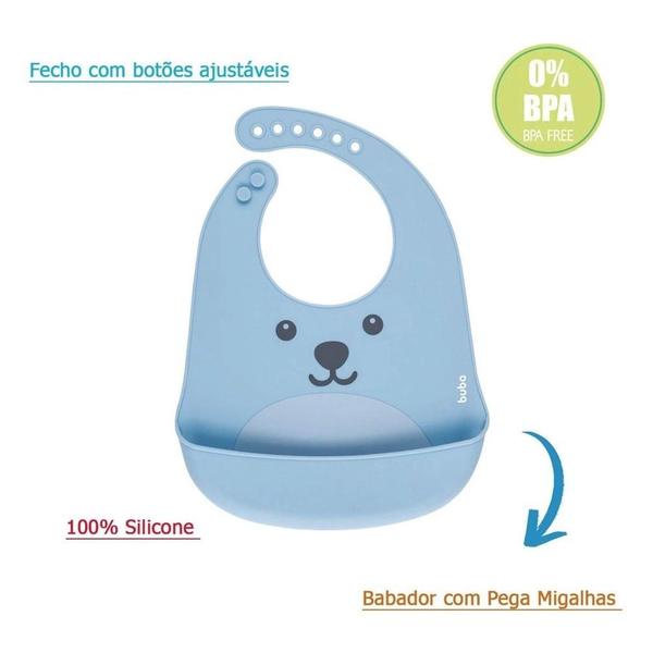 Imagem de Babador De Silicone Com Pega Migalhas Gumy Azul Buba