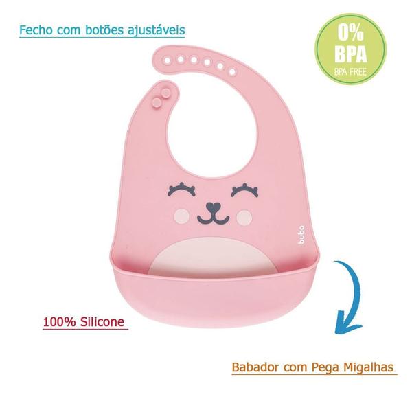 Imagem de Babador De Silicone Com Pega Migalhas Gumy Rosa Buba Bebê