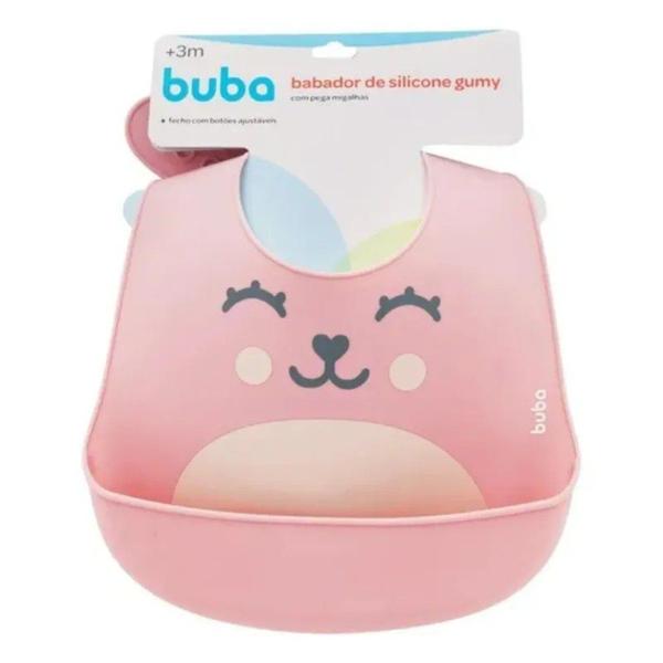 Imagem de Babador de Silicone com Pega Migalhas Gumy Rosa Buba Bebê