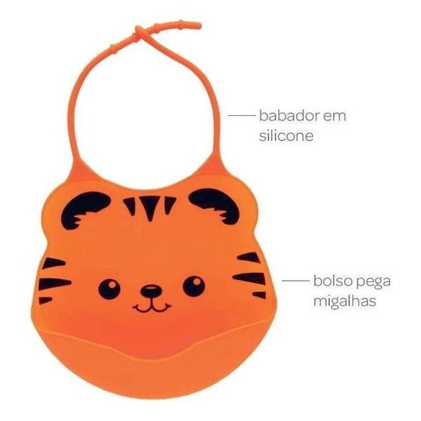 Imagem de Babador de silicone com pega migalhas laranja - buba