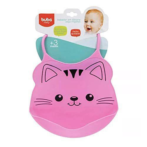 Imagem de Babador De Silicone Com Pega Migalhas Rosa Gatinho 09730 - B