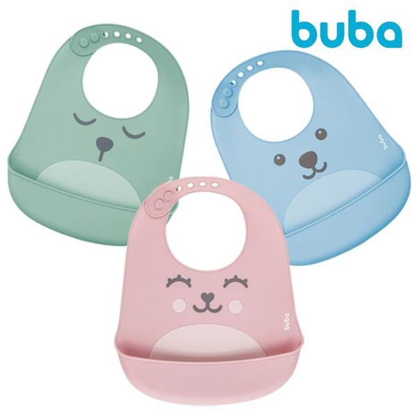 Imagem de Babador de Silicone Impermeável Com Pega Migalhas Bebê Infantil Gumy Gumi Azul Rosa e Verde Buba