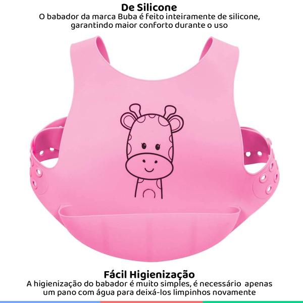 Imagem de Babador De Silicone Para Bebê Com Bolso Pega Migalhas Coletor Com Cinto +3 Meses Rosa Buba