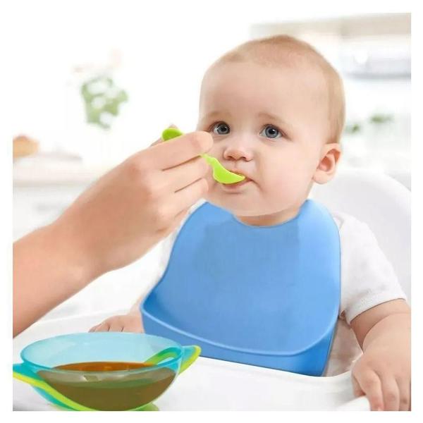 Babador De Silicone Para Bebe Com Cinta Azul - Mimo Style Imagem de Babador De Silicone Para Bebe Com Cinta Azul - Mimo Style