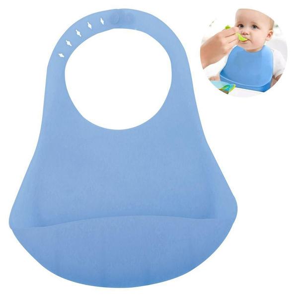 Babador De Silicone Para Bebe Com Cinta Azul - Mimo Style Imagem de Babador De Silicone Para Bebe Com Cinta Azul - Mimo Style