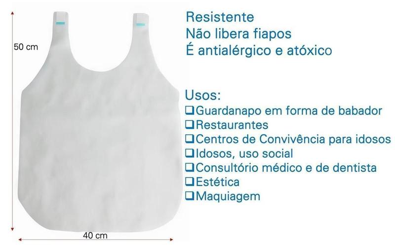 Imagem de Babador Descartável Tnt Para Idoso 30G Com tiras aderentes 100 Unid