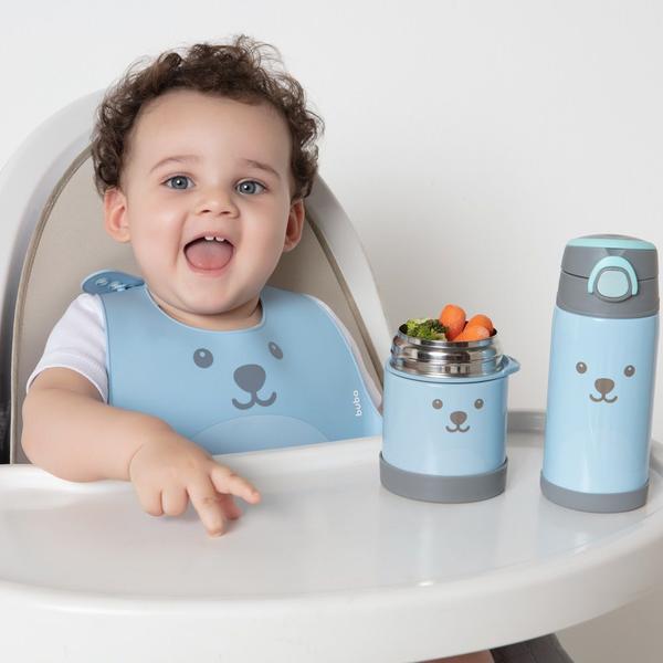 Imagem de Babador Gummy Infantil Bebê Com Pega Migalhas Silicone Azul Buba