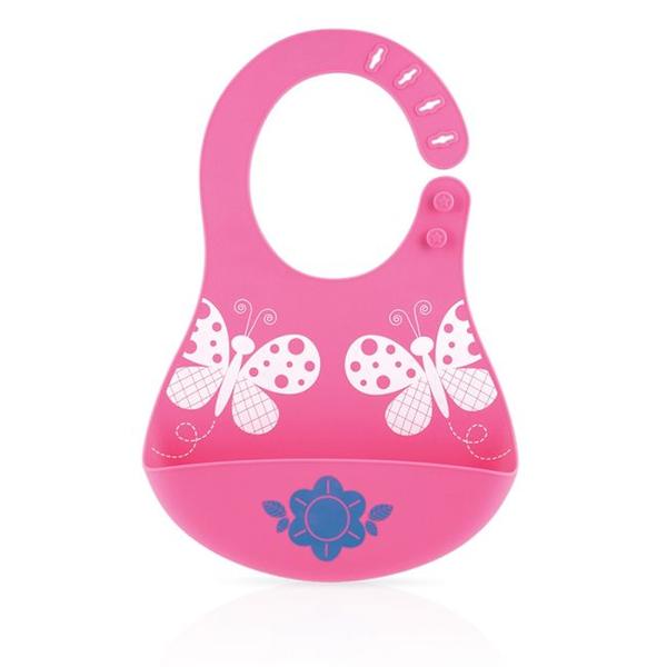 Imagem de Babador Impermeável 100% Silicone Com Porta Migalhas Rosa / Azul Nuby