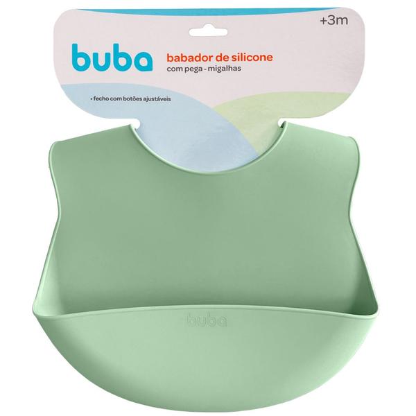 Imagem de Babador Impermeável de Silicone Infantil Com Pega Migalhas Verde - Buba