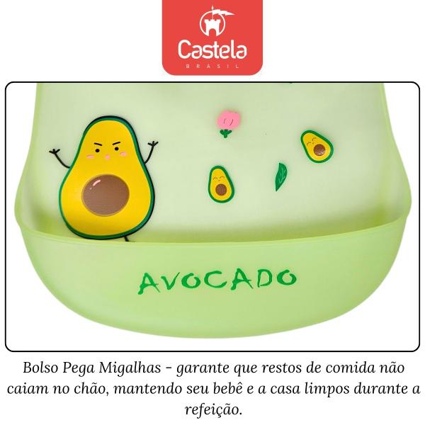 Imagem de Babador Infantil Abacate Impermeável C/ Bolso Pega Migalhas Verde - Castela