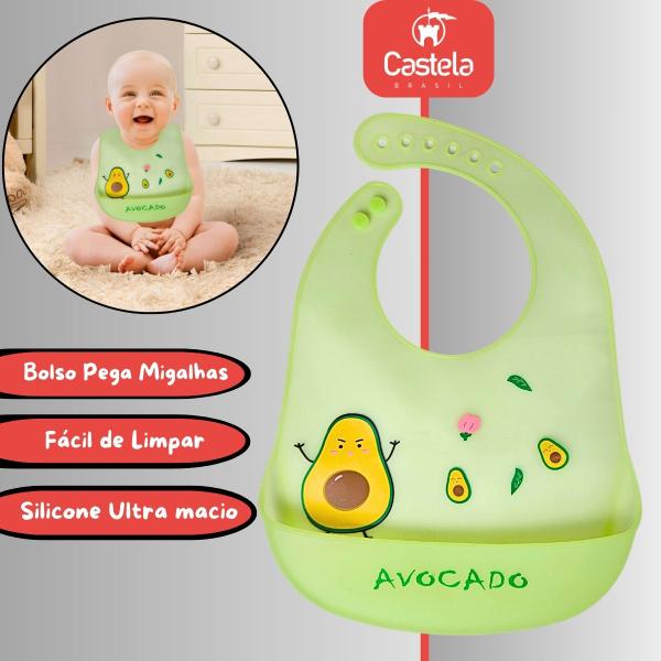 Babador Infantil Abacate Impermeável C/ Bolso Pega Migalhas Verde - Castela - CASTELA BRASIL Imagem de Babador Infantil Abacate Impermeável C/ Bolso Pega Migalhas Verde - Castela