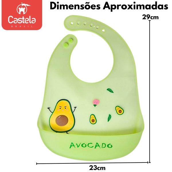 Imagem de Babador Infantil Abacate Impermeável C/ Bolso Pega Migalhas Verde - Castela