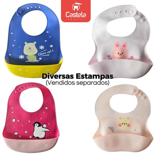 Imagem de Babador Infantil Cachorrinho Impermeável C/ Bolso pega Migalhas Azul Escuro - Castela