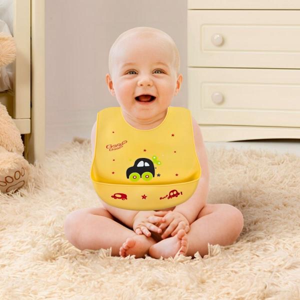 Imagem de Babador Infantil Carrinho Impermeável C/ Bolso pega Migalhas Amarelo - Castela